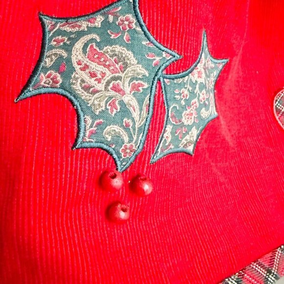 Susan Bristol Red Corduroy Patchwork Beaded Midi Skirt 8 - Picture 2 of 10